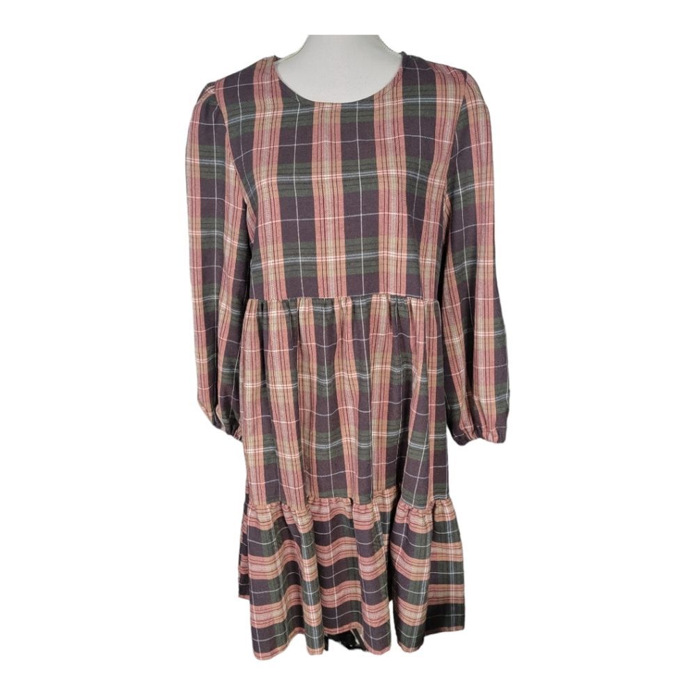 Orange Creek Plaid Flannel Prairie Dress Size Large